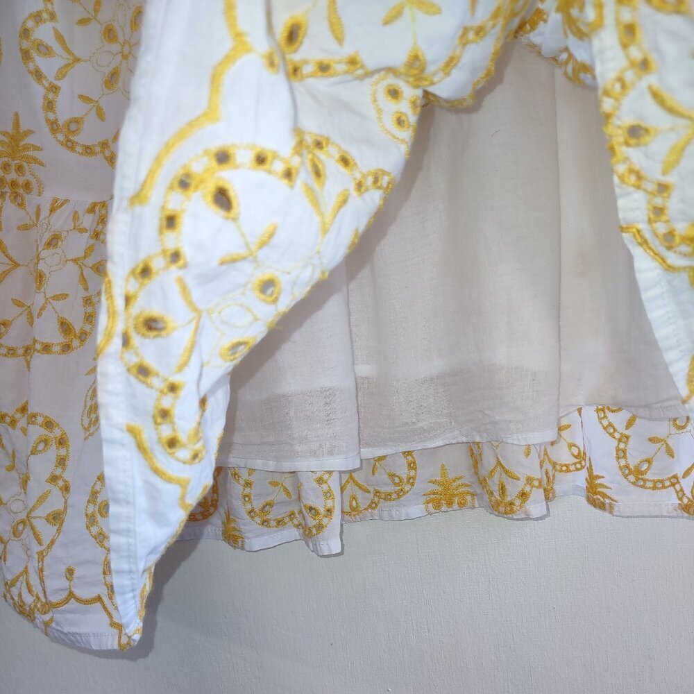 Yellow Babydoll Eyelet Floral Embroidered Dress Festival Boho Hippie Small - Picture 11 of 11